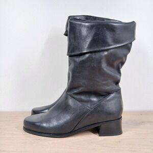 Markon Shelly Boots Women 9 W Black Leather Mid Calf Block Heel Minimalist